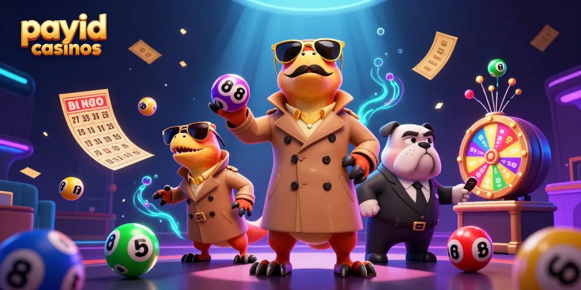 Experience the excitement at payid casinos with vibrant lottery elements and a cartoon raptor trio.