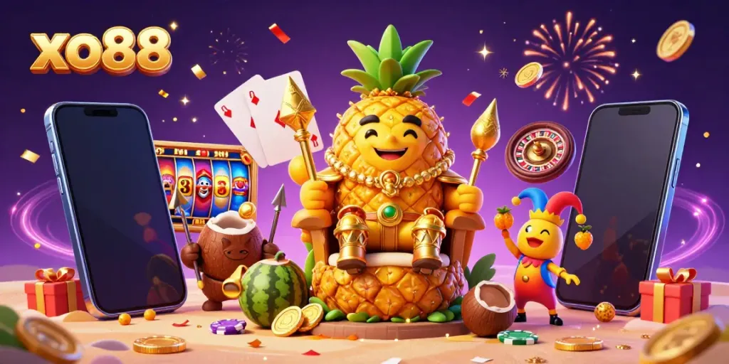 Experience the excitement of xo88 with vibrant casino action featuring golden characters and games.