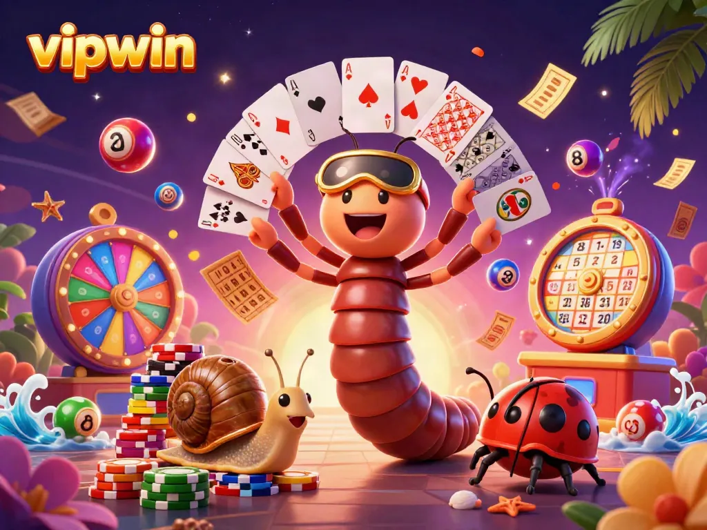 Winning with vipwin as a millipede dealer showcases exciting casino elements surrounded by vibrant game visuals.