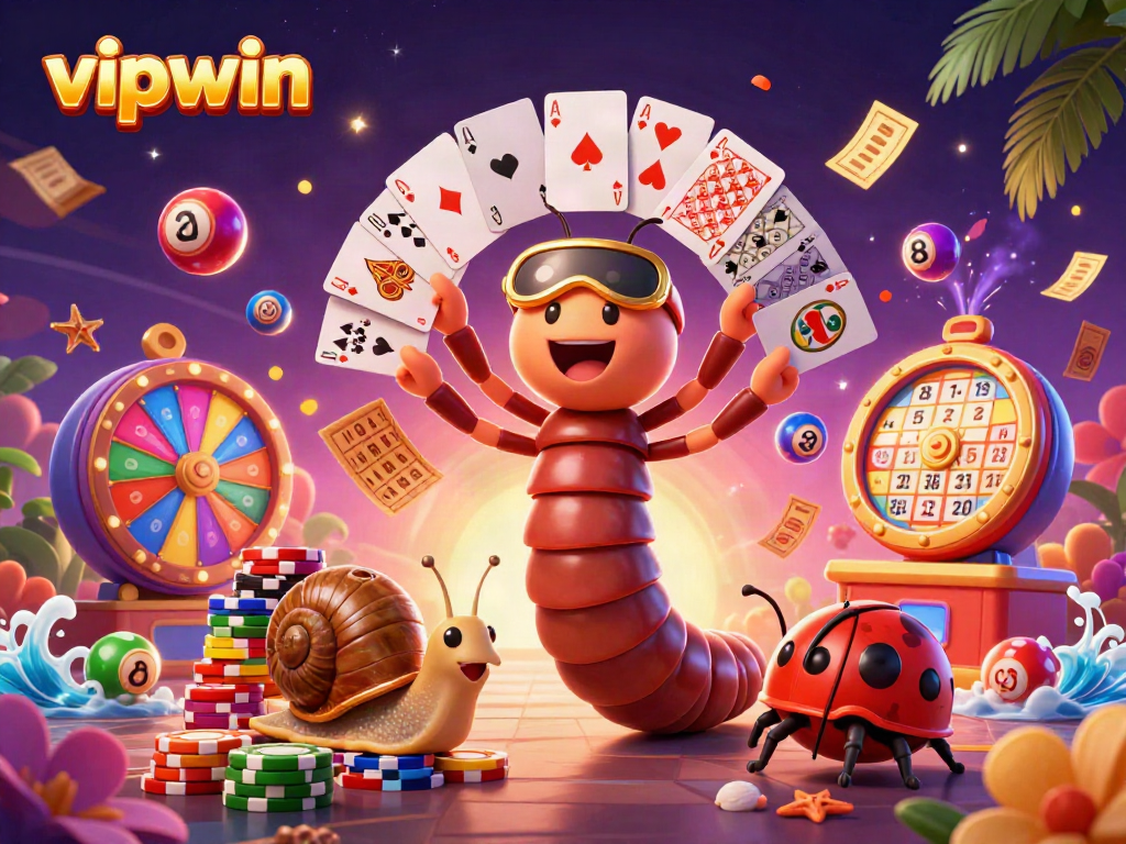 Winning with vipwin as a millipede dealer showcases exciting casino elements surrounded by vibrant game visuals.